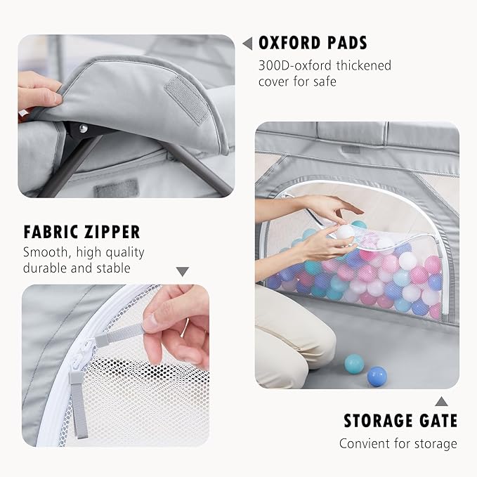 Baby Playpen Foldable, Playard for Babies and Toddlers, Portable Playpen Activity Center with 50 Balls+2 Handles for Travel, Indoor & Outdoor Play Pen with Mesh 50''x50''-CubbioJoy