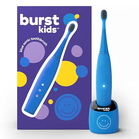 Burst Kids & Toddlers Electric Toothbrush (Blue) | Soft Bristles | Two Minute Timer | Rechargeable Battery | Easy-Grip Silicone Handle | 2 Modes for Healthy Smiles | Ages 3+-CubbioJoy