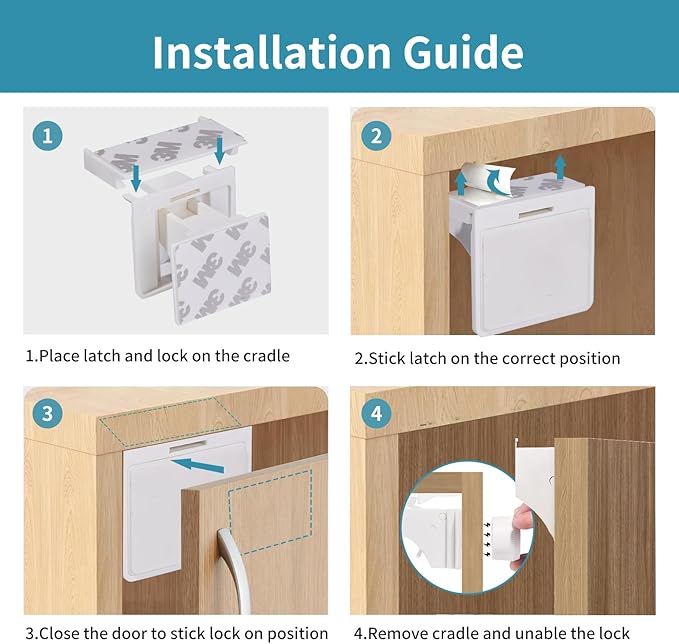 Adhesive Magnetic Cabinet Locks Baby Proofing for Cabinets & Drawers (30 Locks and 4 Keys)-CubbioJoy