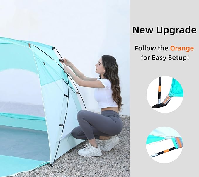 Beach Tent, Portable Sun Shelter for 2/3/4/6-8 Person with UPF 50+ UV Protection, Easy Setup Waterproof Beach Shade Canopy Cabana for Family Outdoor and Picnics, Fishing with Carrying Bag-CubbioJoy