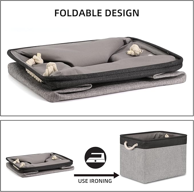 Bidtakay Fabric Storage Baskets with Handles [2-Pack] Large Canvas Organizer 16" X 11.8" X 11.8" Foldable Tall Baskets Rectangular Gift Basket Decorative Storage Bins for Closet, Home(Black&Grey)-CubbioJoy