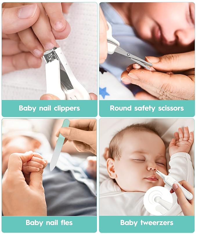 Baby Healthcare and Grooming Kit, Safety Newborn Nursery Baby Care Kit, with Hair Brush Comb, Nail Clipper, Thermometer, Pacifier Clip, Baby Registry Search, Baby Girl Boy Newborn Essentials-CubbioJoy