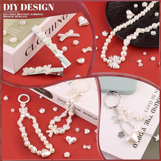 Assorted 270-320PCS Mix ABS Imitation Pearl Beads for Bracelet Making, Bow Butterfly Heart Kawaii Aesthetic Acrylic Beads,Cute Bead for Jewelry Making DIY Necklace Keychain Phone Charms-CubbioJoy