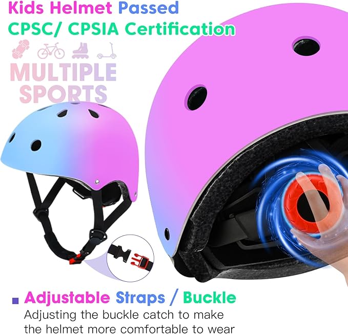 Color Gradient Adjustable Kids Bike Helmet Toddler Skateboard Helmets Boys Girls Child Ventilation Helmet for Multi-Sports Skating Cycling Scooter Balance-CubbioJoy