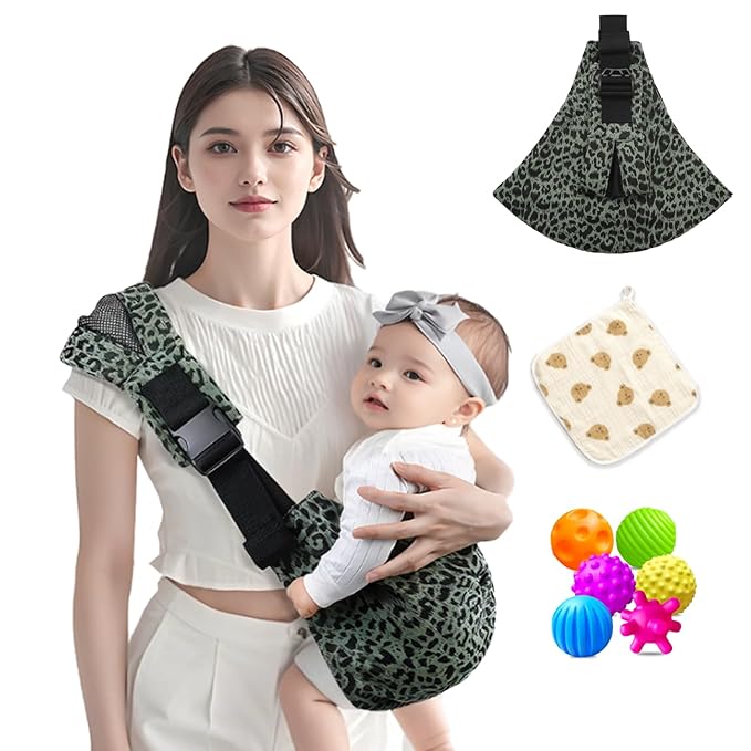 Baby Sling Carrier Adjustable Baby Sling 2025 Upgraded Toddler Sling Comfortable Baby Wrap Carriers Ergonomic-Designed, Travel Friendly Carrying 10-45 Lbs(Green Leopard)-CubbioJoy