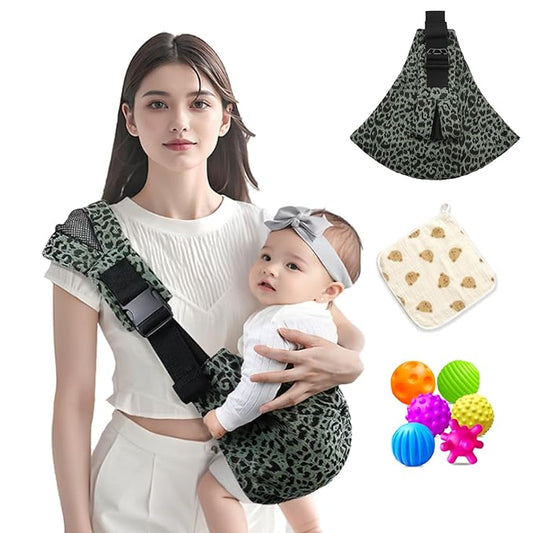 Baby Sling Carrier Adjustable Baby Sling 2025 Upgraded Toddler Sling Comfortable Baby Wrap Carriers Ergonomic-Designed, Travel Friendly Carrying 10-45 Lbs(Green Leopard)-CubbioJoy