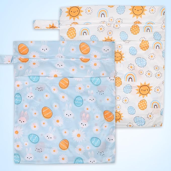 2pcs Travel Waterproof Laundry Bag, Cloth Diaper Wet Dry Bags with Handle 2 Zipper Pockets Washable Dirty Clothes Travelling Hanging Bathing Beach Daycare Yoga Gym Sports Exercise Swimsuits-CubbioJoy