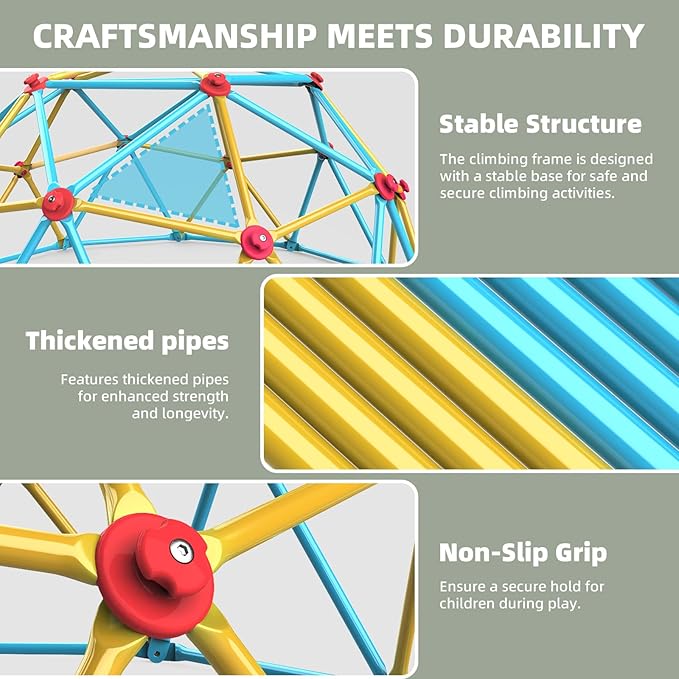 Climbing Dome, 10FT Jungle Gym with Swing for Kids 3 to 10 Outdoor Play Equipment, Supports 800lbs Toddler Play Set, Anti-Rust & Easy Assembly, Gift for Boys Girls (Yellow & Blue)-CubbioJoy