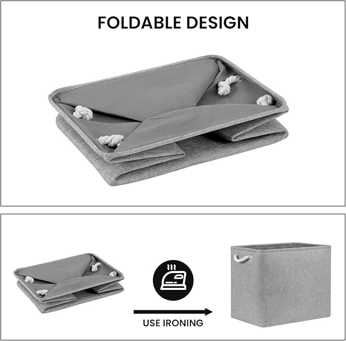 Bidtakay Collapsible Storage Bins for Clothes Large Grey Storage Baskets with Cotton Handles 17x12x15 In Set of 2 Fabric Cubby Storage Bins Livingroom Home Decorative Storage Organizer for Blankets-CubbioJoy