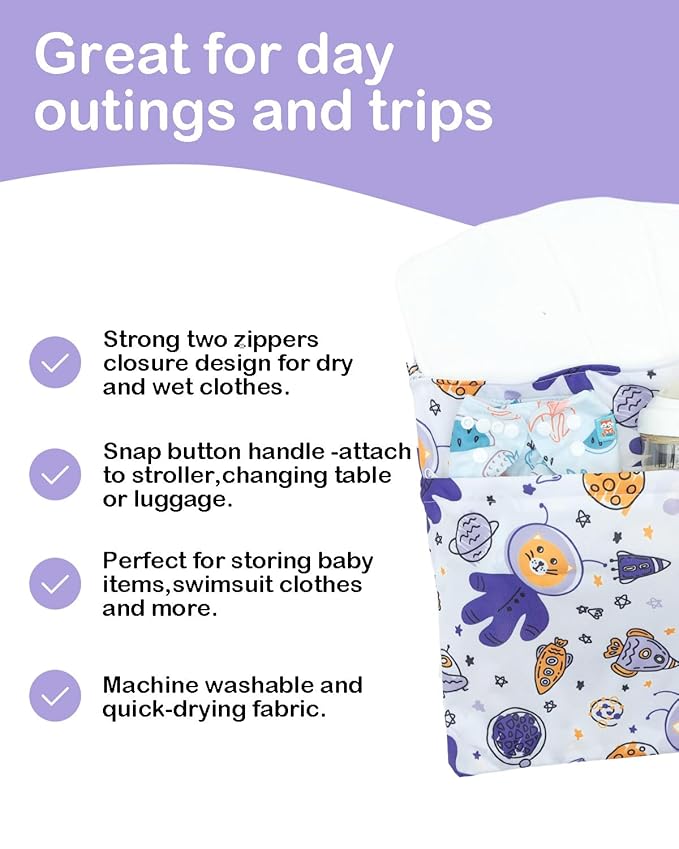ALVABABY 3 Cloth Diaper Wet Dry Bags Waterproof Reusable with Two Zippered Pockets Travel Beach Pool Daycare Soiled Baby Items Yoga Gym Bag for Swimsuits or Wet Clothes Small Medium Large 3L-ZM28-CubbioJoy