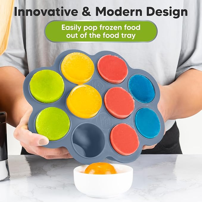 KeaBabies Silicone Food Freezer Trays with Lid, 2oz x 10 Pods Baby Food Storage Containers, Easy Puree Meal Prep, Breast Milk Silicone Freezer Molds, Dishwasher, Microwave Safe, BPA-Free (Slate)-CubbioJoy