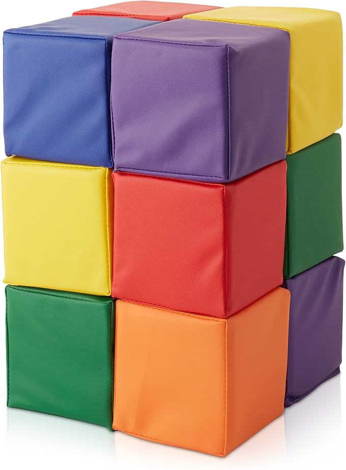 Casafield Toddler Foam Building Blocks (12-Piece Set), 5.5" x 5.5" Soft Play Colorful Kids Stacking Cubes for Daycare, Nursery, Preschool-CubbioJoy