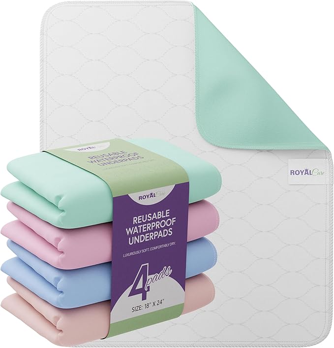 Incontinence Bed Pads - 4 Pack 18” x 24” Reusable Waterproof Mattress Protectors - Highly Absorbent, Machine Washable - for Children, Pets and Seniors - Assorted Colors - Royal Care-CubbioJoy
