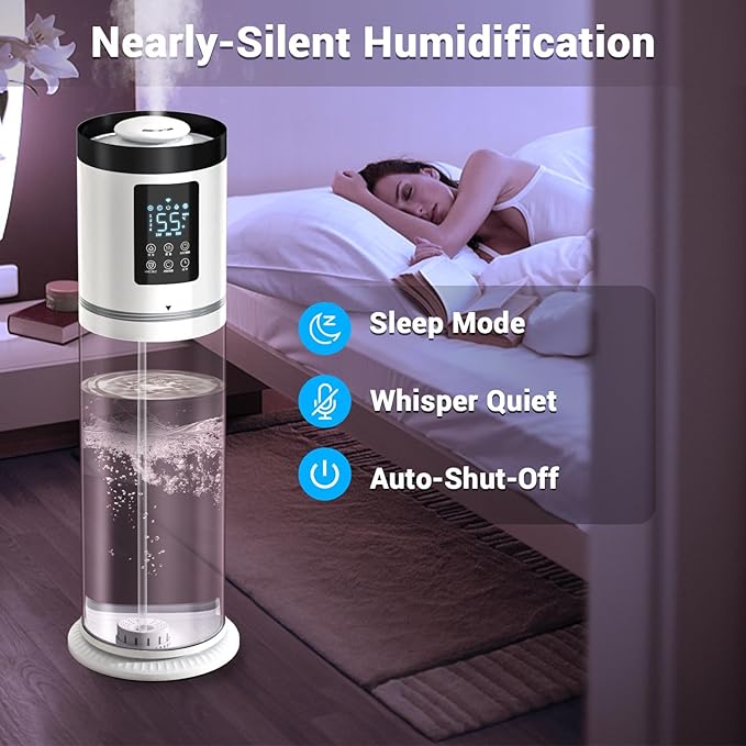 2.1 Gal Humidifiers for Bedroom Large Room, 4 Levels Cool Mist Humidifier with Clear Tank, 7 Color Lights Essential Oil Diffuser with 16H Timer, Top Fill Air Humidifier for Home Plants Office-CubbioJoy