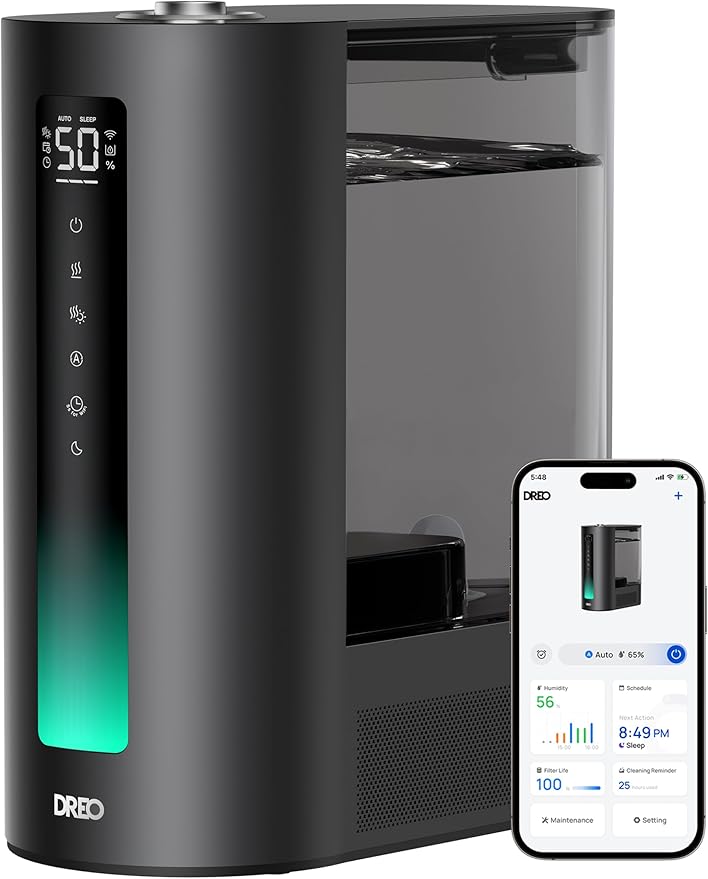 Dreo 6L Humidifiers for Bedroom, Smart Warm & Cool Mist for Large Room, 60Hr Quiet Runtime for Baby, Plant, Humidity Sensor, Indicator Light, 12H Timer, Google/Alexa, Black-CubbioJoy