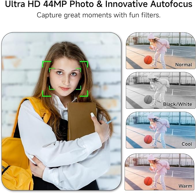 Digital Camera, 2025 4K 44MP Autofocus Digital Cameras for Teens, Silver Point and Shoot Camera for Kids with 16X Zoom, 64GB SD Card, Compact Small for Boys Girls Teens Kids Gift-CubbioJoy
