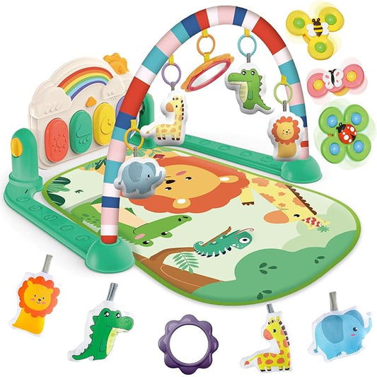 Baby Gyms Play Mats, Tummy Time Mat Toys, Infant Play Mat and Activity Gym, Baby Play Piano Gym Mat, Play Mats for Babies Newborns and Toddlers, Baby Activity Mat Toys 0-3-6-12 Months (Green)-CubbioJoy