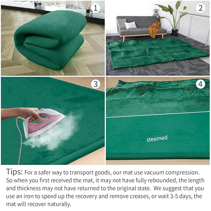 Baby Play Mat for Floor,1.3" Thick Memory foam Tummy Time Mat for Toddlers,Infants,kids,Water-Repellent Soft Nursery Rug ,79"×118" Extra Large Non Slip for Crawling&Yoga,Tatami Style for Living Room(Dark Green)-CubbioJoy