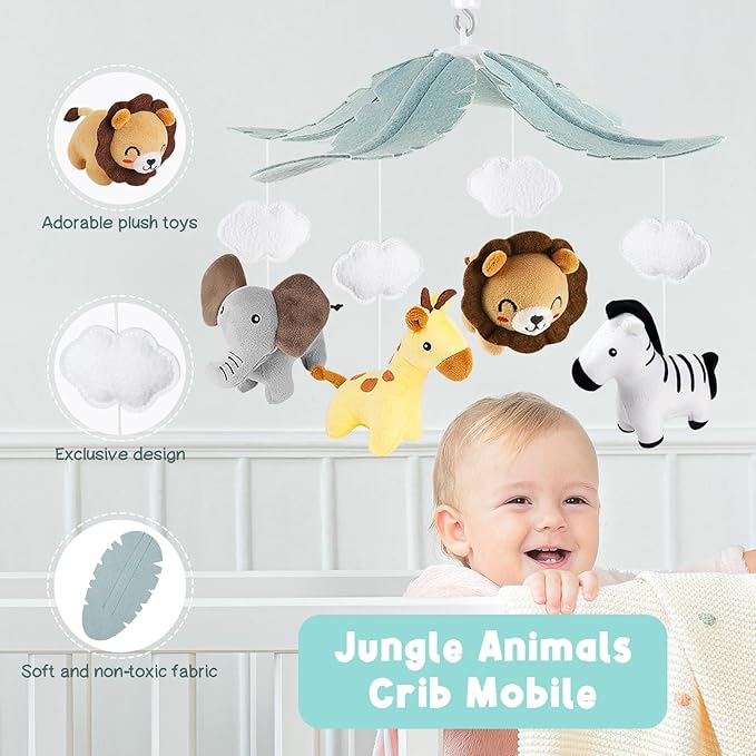 Animals Crib Mobile for Boys & Girls - Safari Baby Mobile for Crib with Upgraded 3-Mode Music Box, Nursery Mobiles, Fits Standard Cribs-CubbioJoy