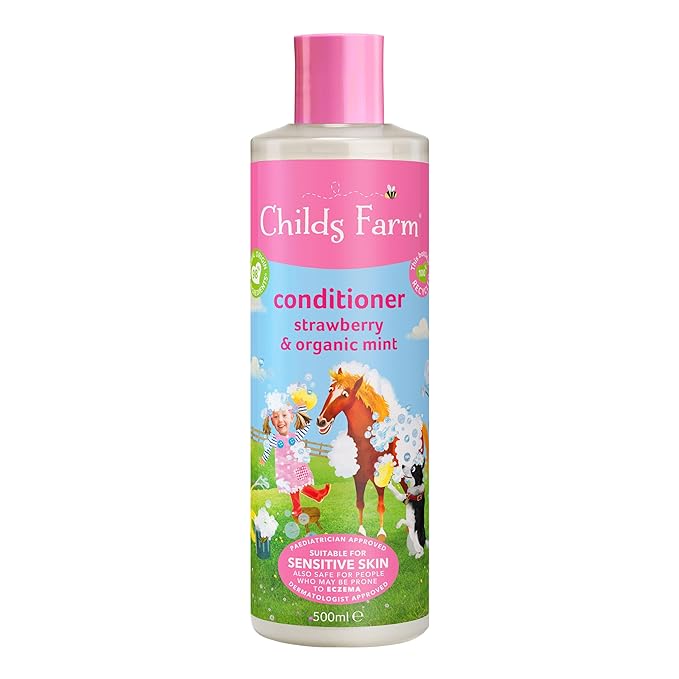 Childs Farm, Kids Hair Conditioner for Dry, Sensitive Skin & Scalp, Strawberry & Organic Mint, Conditions & Nourishes, Vegan, Cruelty-Free, 16.9 fl oz-CubbioJoy