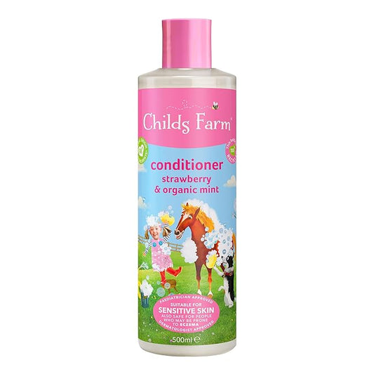 Childs Farm, Kids Hair Conditioner for Dry, Sensitive Skin & Scalp, Strawberry & Organic Mint, Conditions & Nourishes, Vegan, Cruelty-Free, 16.9 fl oz-CubbioJoy