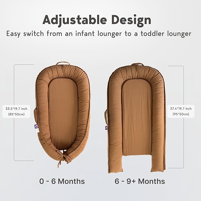 Infant Lounger, Baby Nest Cover for Baby Girls & Boys, Newborn Essentials for Baby 0-18+ Months, 100% Cotton Breathable (Brown, Cotton)-CubbioJoy
