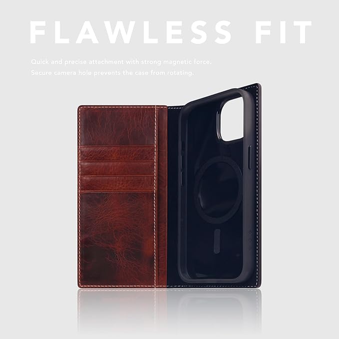 D7 Italian Wax Leather Wallet Case for iPhone 15 - [2-in-1] Handcrafted Detachable Diary Style with Magnetic MagSafe Back Cover, Gift Box Included (Brown)-CubbioJoy