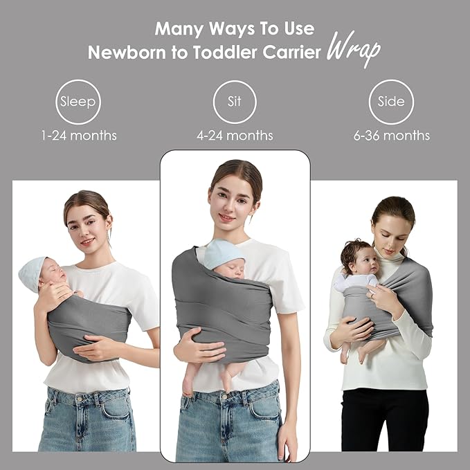Baby Wrap Carrier, Lightweight Baby Wearing Wraps for Newborn and Infant, Soft Swaddle Holder Carrier, Cozy Baby Sling 7-35 lbs Grey-CubbioJoy
