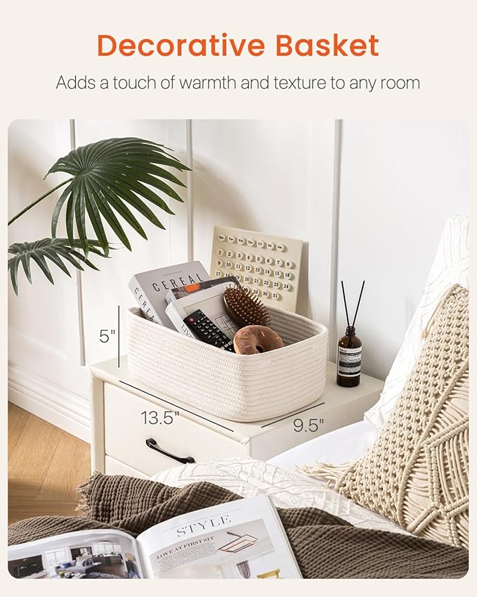 KALLAX Small Woven Basket, 13.5 x 9.5 x 5 Inches, Storage Basket for Organizing, Cute Small Rope Shelf Closet Cube Storage Bins Baskets for Shelves, Dog Toy Gift Baskets Empty, 3 Packs, Off White-CubbioJoy