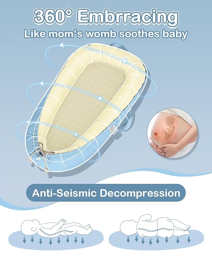 Baby Lounger - Infant Lounger for Newborn 0-25 Months, Waterproof Inner Cover and Pure Cotton Breathable Baby Nest Cover, Newborn Lounger for Baby Boys&Girls, Portable Baby Bed for Home and Travel-CubbioJoy