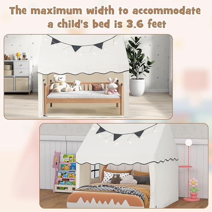 INFANS Kids Play Tent with Washable Mat Star Light Windows, Anti-Trip Large Playhouse Toys for Children Boys Girls, Indoor Outdoor Princess Tents Castle for Toddlers (Black- Wide Door)-CubbioJoy