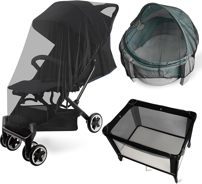 2 Pack Baby Mosquito Net for Stroller, Playard & Bassinet, Reusable Bug Net for Cradles, Carrier, Pack and Plays and Portable Mini Crib, Baby Playpen Mosquito, Black-CubbioJoy