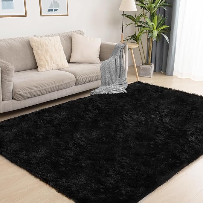 Black Rug, 6x9 Area Rugs for Living Room, Soft Plush Area Rugs for Bedroom, Non-Slip Indoor Carpet for Nursery, Study Room, Kids Room, Room Decor-CubbioJoy