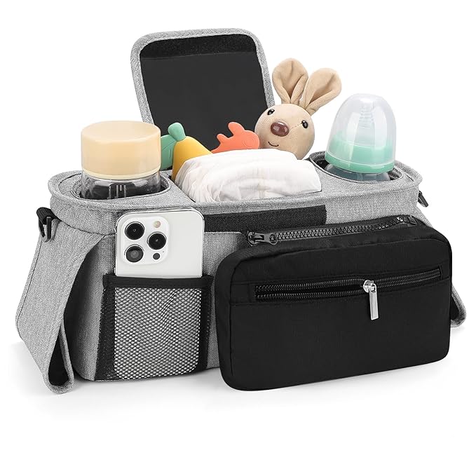 Accmor Universal Stroller Organizer with Insulated Cup Holder Detachable Phone Bag and Shoulder Strap,Stroller Bag Caddy Organizer Fits for Uppababy, Baby Jogger, Britax Strollers-CubbioJoy