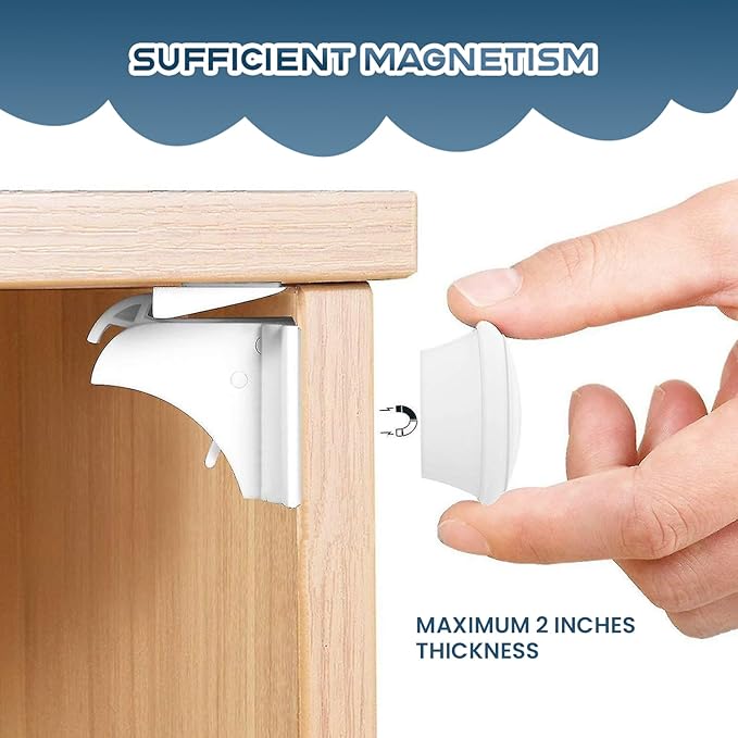 Blessimo® 12 Pack Magnetic Cabinet Locks Baby Proofing with 12 locks and 2 Keys - Child Locks For Kitchen, Cabinets and Drawers - 3M Adhesive Easy Installation-CubbioJoy