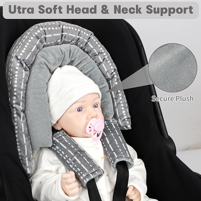 Infant Car Seat Insert, Baby Car Seat Head & Body Support with 2 Strap Pads, Ultra Soft Newborn Preemie Carseat Insert Cushion for Girls Boys, Fits Car Seat, Stroller, Swing, Bouncer, Grey-CubbioJoy