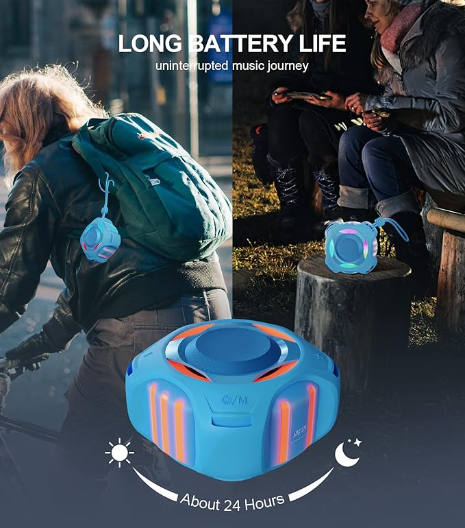 comiso Shower Bluetooth Speaker, IP67 Waterproof Speaker with LED Light, Portable Speakers with True Wireless Stereo, Floating, 2000mAh, Built-in-Mic, Ideal for Travel, Beach, Gifts for Unisex.-CubbioJoy