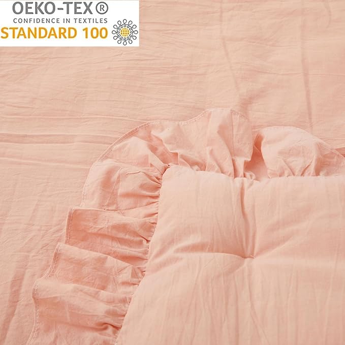 Brandream Baby Crib Bedding Set for Girls Boys Gender Neutral Boho Bohemian Farmhouse Chic Ruffle 6-Piece Nursery Bedding Set - 100% Cotton with Washed Craft Blush Pink Super Soft-CubbioJoy