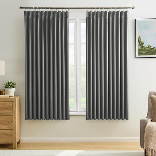 KEQIAOSUOCAI Grey Pinch Pleat Curtains & Drapes 63 Inches Long 2 Panels Set, Privacy Darkening Sound Dampening Window Treatment for Bedroom Vertical Draft Blackout Blinds for Living Room 72 by 63-CubbioJoy