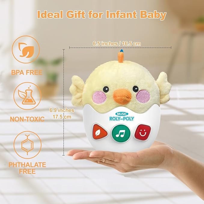 Baby Toys 0-6-12 Months, Chick Musical Plush Cute Stuffed Animal Infant Tummy Toys with Light & Sounds, Roly-Poly Sensory Toy Birthday Easter Egg Gift for Newborn Boys & Girls-CubbioJoy