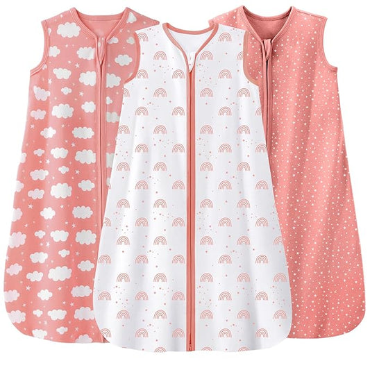 Baby Sleep Sack 12-18 Months 3 Pack 100% Cotton Lightweight 0.5 TOG Wearable Blanket Baby Sleep Bag with 2-Way Zipper for Infant Toddler Pink-CubbioJoy