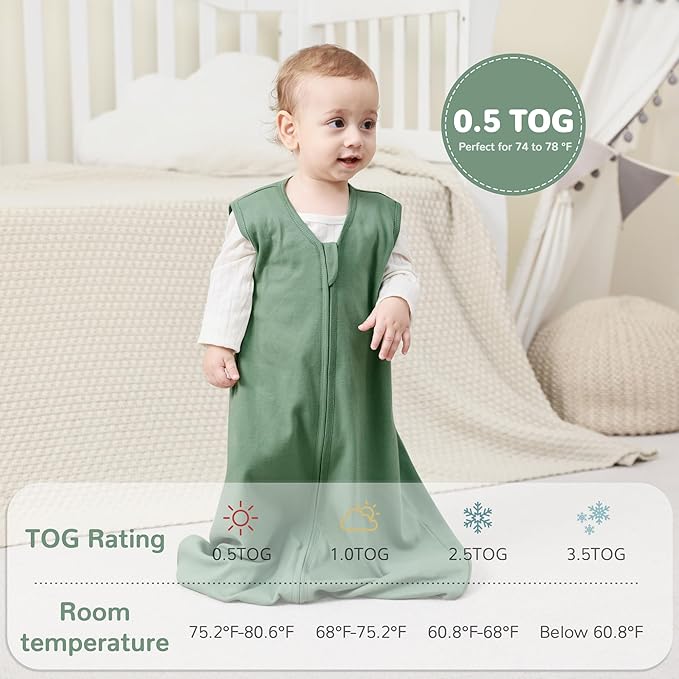 JELLYMONI Baby Sleep Sack 12-18 Months 100% Cotton Wearable Blanket, 0.5 TOG Soft Lightweight Toddler Sleeping Sack 3 Pack 2-Way Zipper Newborn Sleep Sacks-CubbioJoy