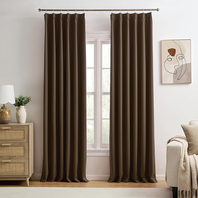 Chocolate Brown Espresso Pinch Pleated Blackout Curtains 102 Inches Long,Thermal Insulated Pinch Pleats Window Curtains Panels Drapery for Bedroom, Living Room,Office, 40" W x 102" L, Set of 2-CubbioJoy