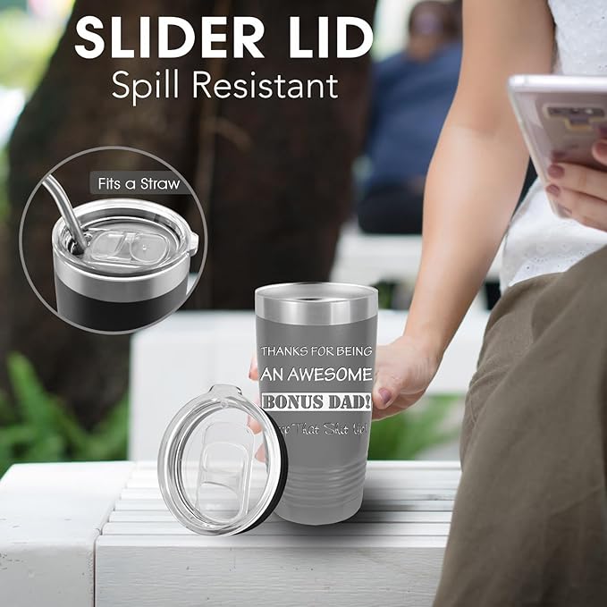 iProductsUS Personalized Tumbler for Men, Insulated Stainless Steel Travel Coffee Mug, Laser Engraved Custom Cup, Slider Lid Included, Gifts for Dad, Husband (Gray, 20oz)-CubbioJoy