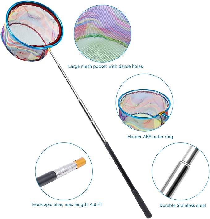 2PCS Fishing Net with Bucket, Telescopic Fishing Landing Net, Collapsible Kids Sand Bucket, Kids Fish Butterfly Catching for Freshwater Saltwater Outdoor Activities-CubbioJoy