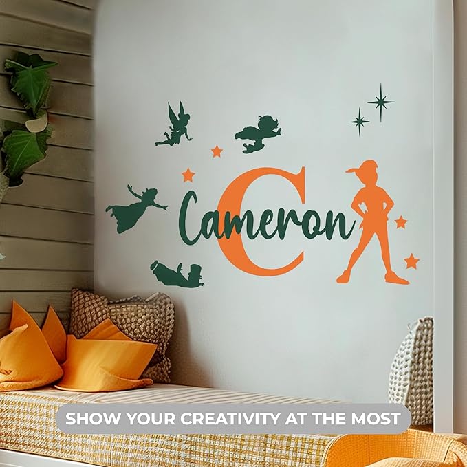 CRYPTONITE Personalized Name & Initial Tinkerbell Vinyl Wall Decals - Baby Girl Bedroom Decor - Fairy & Princess Wall Decals (B. Peter Pan)-CubbioJoy