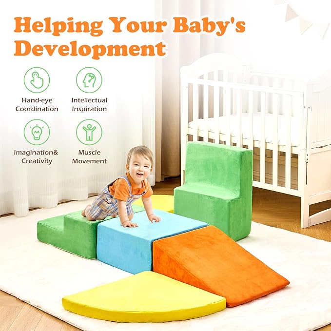 6 Pieces Climbing Toys for Toddlers, Climb & Crawl Soft Foam Block Activity Play Set, Foam Play Gym Climbing Blocks, Toddler Climbing Toy Indoor, Soft Foam Toys for Kids Crawling and Sliding-CubbioJoy