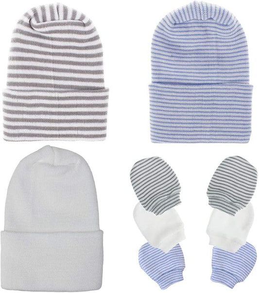 Baby Caps and Mittens Newborn Hospital Beanie Hats No Scratch Gloves Soft Babies Gift Set for Boys Girls-CubbioJoy