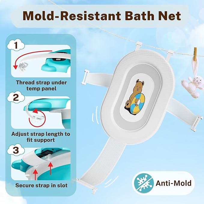 AVIDOR Baby Bathtub,Collapsible Bathtub for Newborn to Toddler,Durable Essential Infant Bath Tub,Portable Travel Baby Bathtub with Soft Cushion,No-Slip Hanging and Detachable Bathtub(Blue)-CubbioJoy