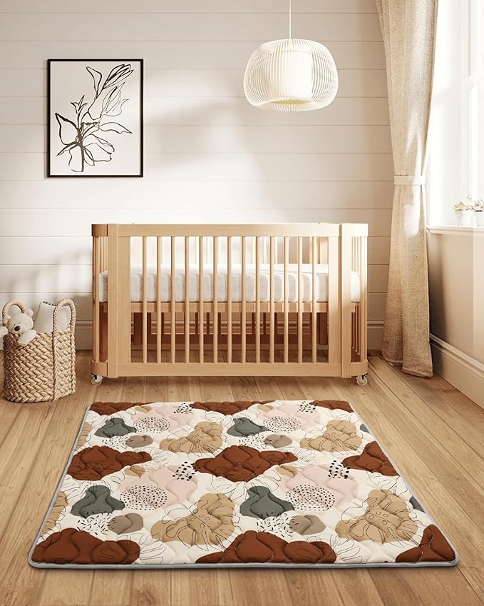 Blissful Diary Baby Play Mats for Floor, 47x47 Playpen Mat, Thicker Cushioning Padding Foam Playmat for Baby and Toddlers Infants, Non-Slip & Machine Washable, Boho Design-CubbioJoy